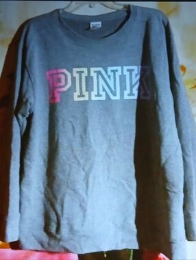 PINK Victoria's Secret Gray Crewneck Sweatshirt with Multicolor Lettering